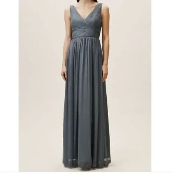 BHLDN Dress Womens Medium Blue Gray Sleeveless Chiffon Maxi Gown Formal Wedding - Picture 1 of 13
